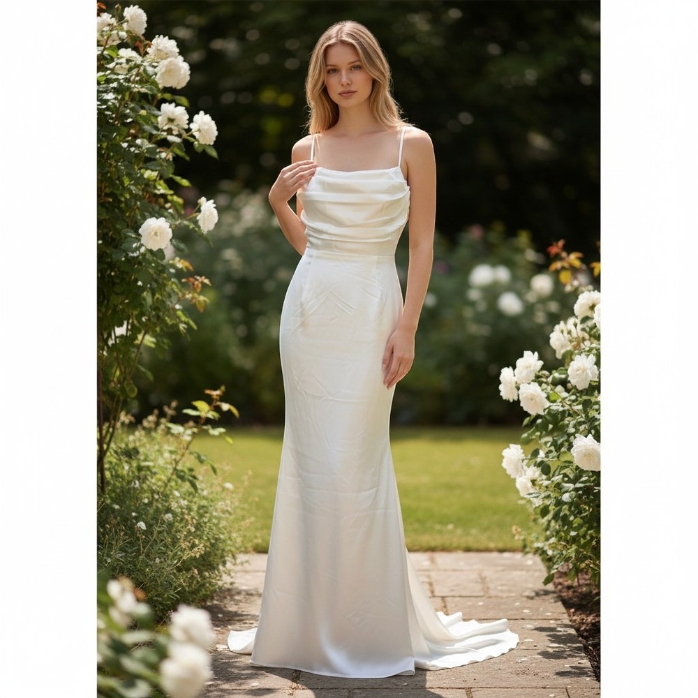 Lulus Elegant White Wedding Dress Formal Evening Gown‎ M /#9221